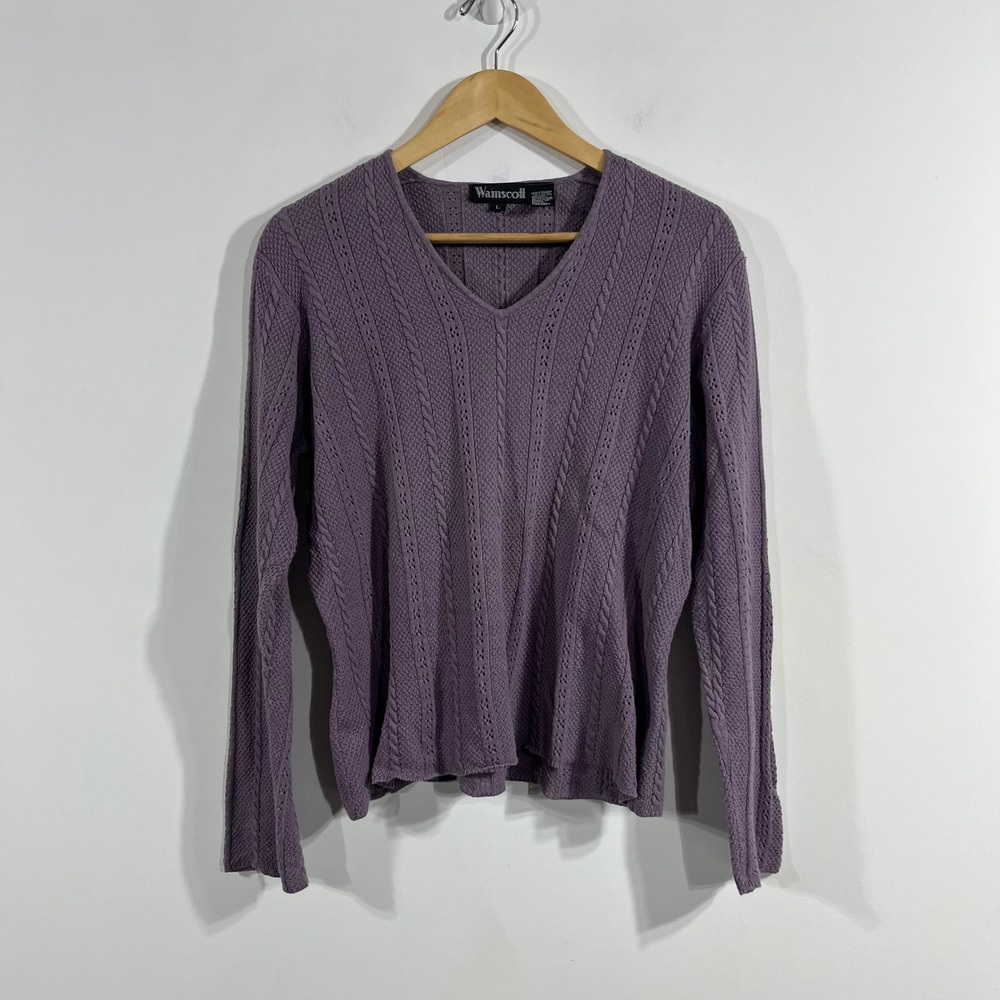Wainscott Y2K Old Money‎ Preppy Cottagecore Knit V-Neck Sweater Womens Large 90s